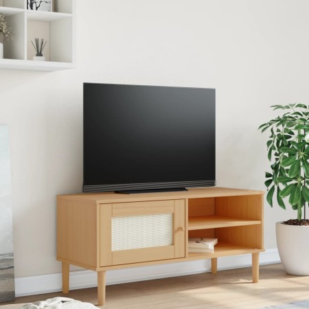 Mueble de TV SENJA aspecto ratán madera pino marrón 106x40x49cm en Muebles TV | Comprar online en Foro24