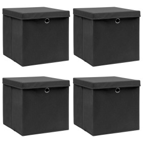 Cajas de almacenaje con tapas 4 uds tela negro 32x32x32 cm