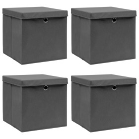 Storage boxes with lids 4 pcs gray fabric 32x32x32 cm by vidaXL, Storage baskets - Ref: Foro24-288335, Price: 31,33 €, Discou...