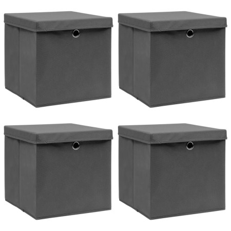 Aufbewahrungsboxen mit Deckel, 4 Stück, grauer Stoff, 32 x 32 x 32 cm von vidaXL, Aufbewahrungskörbe - Ref: Foro24-288335, Pr...