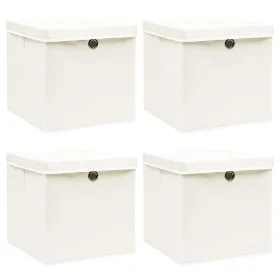 Aufbewahrungsboxen mit Deckel, 4 Stück, weißer Stoff, 32 x 32 x 32 cm von vidaXL, Aufbewahrungskörbe - Ref: Foro24-288350, Pr...