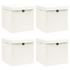 Cajas de almacenaje con tapas 4 uds tela blanco 32x32x32 cm