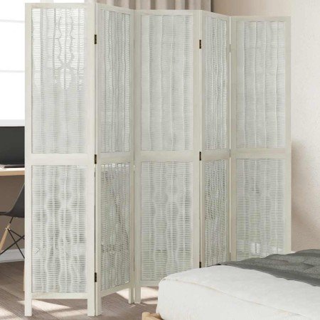 Biombo separador de 5 paneles madera maciza Paulownia blanco en Divisores de ambientes | Comprar online en Foro24