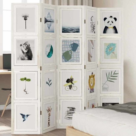 Biombo separador de 5 paneles madera maciza Paulownia blanco