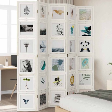 Biombo separador de 5 paneles madera maciza Paulownia blanco