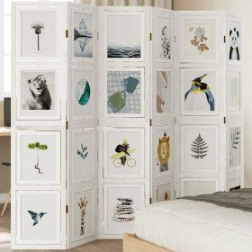 Biombo separador de 6 paneles madera maciza Paulownia blanco