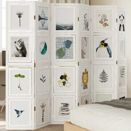 Biombo separador de 6 paneles madera maciza Paulownia blanco