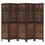 Biombo separador de 5 paneles madera paulownia marrón oscuro