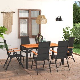 Juego de comedor para jardín 7 piezas negro y marrón Juego de comedor para jardín 7 piezas negro y marrón