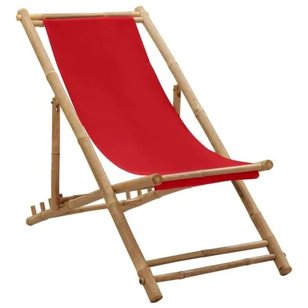 Strandliege aus Bambus und rotem Segeltuch von vidaXL, Gartenstühle - Ref: Foro24-313020, Preis: 53,45 €, Rabatt: %