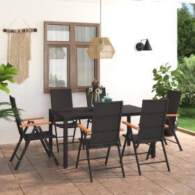 Juego de comedor para jardín 7 piezas negro y marrón