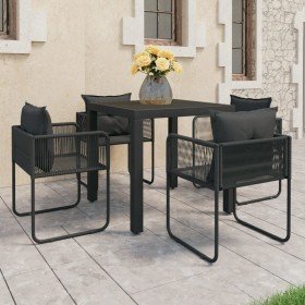Set de comedor de jardín de 5 piezas PVC ratán negro