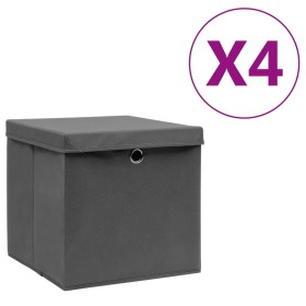 Cajas de almacenaje con tapas 4 uds gris 28x28x28 cm