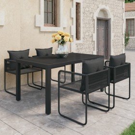 Set de comedor de jardín de 5 piezas PVC ratán negro