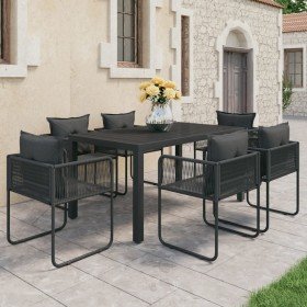 Set de comedor de jardín de 7 piezas PVC ratán negro Set de comedor de jardín de 7 piezas PVC ratán negro