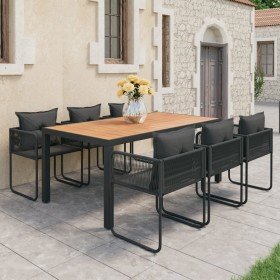 Set de comedor de jardín de 7 piezas PVC ratán negro y marrón en Conjuntos de jardín | Comprar online en Foro24