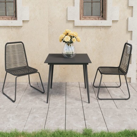Set de comedor de jardín de 3 piezas PVC ratán negro