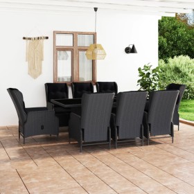 Set comedor jardín 9 pzas cojines ratán sintético gris oscuro