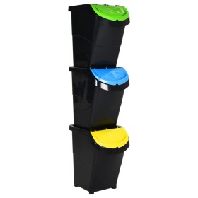 Cubos de basura apilables con tapa 3 uds PP negro 120 L