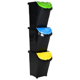 Stackable trash cans with lid 3 pcs PP black 120 L by vidaXL, Garbage cans and trash cans - Ref: Foro24-364071, Price: 105,57...