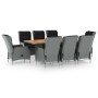 Set comedor jardín 9 pzas y cojines ratán sintético gris claro