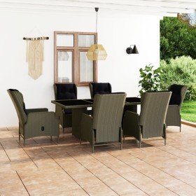 Set comedor de jardín 7 piezas y cojines ratán sintético marrón Set comedor de jardín 7 piezas y cojines ratán sintético marrón