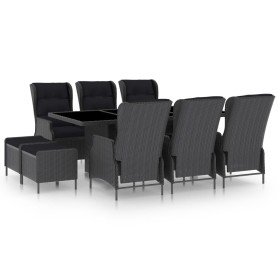 Set comedor jardín 9 pzas cojines ratán sintético gris oscuro