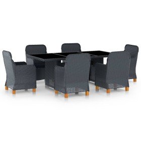 Set comedor jardín 7 pzas cojines ratán sintético gris oscuro