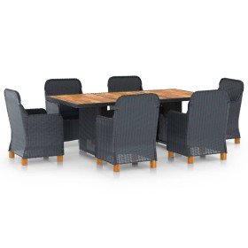 Set comedor jardín 7 pzas cojines ratán sintético gris oscuro