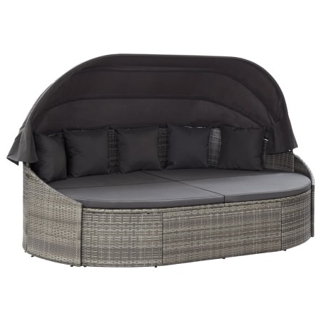 Graue Gartenliege mit Baldachin aus synthetischem Rattan von vidaXL, Betten im Freien - Ref: Foro24-46093, Preis: 731,08 €, R...