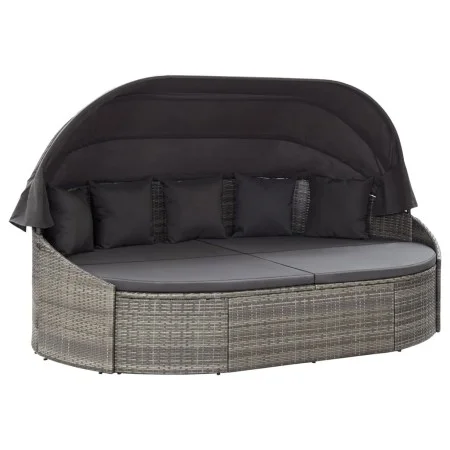 Graue Gartenliege mit Baldachin aus synthetischem Rattan von vidaXL, Betten im Freien - Ref: Foro24-46093, Preis: 731,48 €, R...