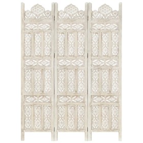 Screen 3 panels hand carved white mango wood 120x165 cm by vidaXL, Room dividers - Ref: Foro24-285318, Price: 180,42 €, Disco...