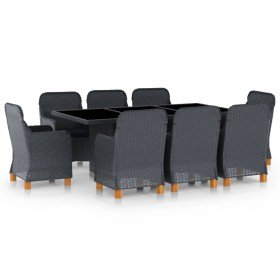 Set comedor jardín 9 pzas cojines ratán sintético gris oscuro