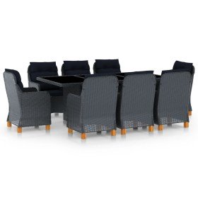Set comedor jardín 9 pzas cojines ratán sintético gris oscuro en Conjuntos de jardín | Comprar online en Foro24