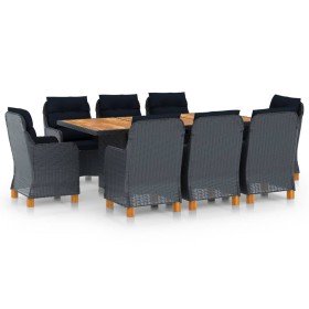 Set comedor jardín 9 pzas cojines ratán sintético gris oscuro en Conjuntos de jardín | Comprar online en Foro24