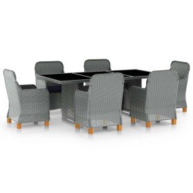 Set comedor jardín 7 pzas y cojines ratán sintético gris claro