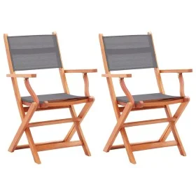 Folding garden chairs 2 units eucalyptus wood and gray textilene by vidaXL, Garden chairs - Ref: Foro24-48690, Price: 156,32 ...
