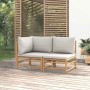 Set de muebles de jardín 2 piezas bambú y cojines gris claro en Sofás modulares de exterior | Comprar online en Foro24