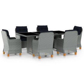 Set comedor jardín 7 pzas y cojines ratán sintético gris claro