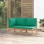 Set de muebles de jardín 2 piezas bambú con cojines verde