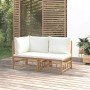 Set de muebles de jardín 2 piezas bambú y cojines blanco crema