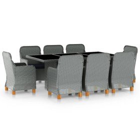 Set comedor jardín 9 pzas y cojines ratán sintético gris claro en Conjuntos de jardín | Comprar online en Foro24