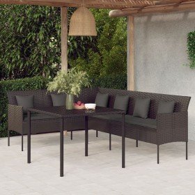 Set comedor de jardín 2 pzas con cojines ratán sintético negro