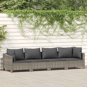 Conjunto de jardín de 4 piezas con cojines de ratán sintético