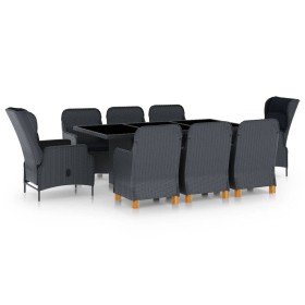 Set comedor jardín 9 piezas cojines ratán sintético gris oscuro