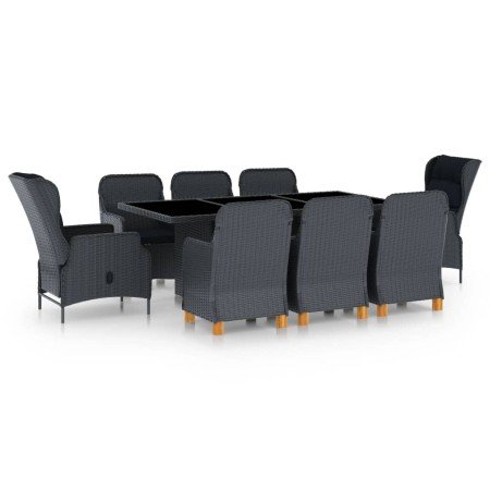 Set comedor jardín 9 piezas cojines ratán sintético gris oscuro