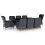 Set comedor jardín 9 piezas cojines ratán sintético gris oscuro