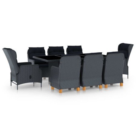 Set comedor jardín 9 piezas cojines ratán sintético gris oscuro en Conjuntos de jardín | Comprar online en Foro24