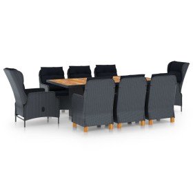 Set comedor jardín 9 piezas cojines ratán sintético gris oscuro