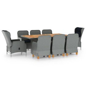 Set comedor jardín 9 pzas y cojines ratán sintético gris claro